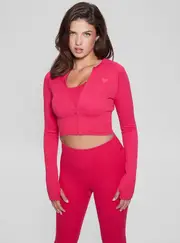 GUESS Women's Pink Rib Seamless Active Crop Top Size: XS/S, Polyamide