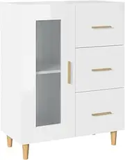 Sideboard Buffet Cabinet, Mid-Century Modern Storage Cabinet with 1 Door and 3 Drawers, Accent Cabinet for Living Room, Bedroom, Hallway, High Gloss White 69.5x34x90 cm Engineered Wood