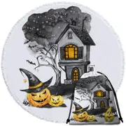 Halloweens Haunted House Round Beach Towel