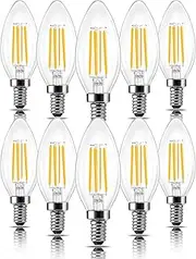 ROMANJOY 4W C35 E14 LED Light Bulb, 2700K Warm White Edison Dimmable LED Bulbs, Equivalent 40W Candle Bulbs Small Screw, SES E14 Bulbs for Chandeliers Ceiling Lights, 10 Pack