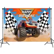 Monster Truck Backdrop Banner- Monster Truck Photography Background Banner for Kids Birthday Party Decorations