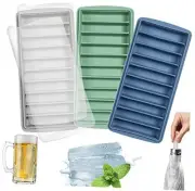 3 PCS Ice Cube Tray, Long Ice Stick Tray Silicone with Lid, Blue+Green+Gray