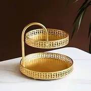 Lvpradior 2 Tiers Cake Stand, Gold Afternoon Tea Stands, Round Cupcake Display Stand, Fruit Dessert Party Server Plates Stands, Serving Platters for Parties, Christmas Cake Stand (Leaves)