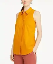 ANN TAYLOR FACTORY Inca Gold Sleeveless Button-Up Size: M