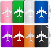Beylce Pack of 8 Luggage Tags Air Travel Aluminium Luggage Tags for Suitcases with Stainless Steel Wire Loop and Waterproof PVC Name Tag - 7.5 x 4.5 cm