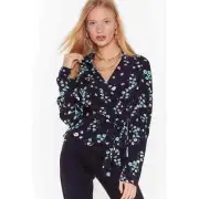 NASTY GAL Shirt Womens Plus Size 18 Black Bud of Been There Floral Wrap Blouse