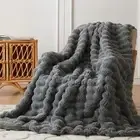 Faux Rabbit Fur & Flannel Throw Blanket 50x60 Inch 50“x60” Cationic Light Grey