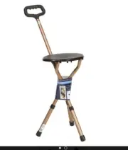 Drive Adjustable Aluminium Cane Seat Folding Walking Stick Chair Tripod Stool UK
