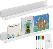 2Pcs Magnetic Book Shelf for Whiteboard Acrylic Magnetic Book Holder with Pen Container 4 Colorful Pens Magnetic Floating Book Display Shelf 40cm Magnetic Shelves for Whiteboard Classroom (White)