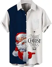 [Generic] Shirts Pack for Men Mens Christmas Santa Gift 3D Digital Printing Button Lapel Short Sleeve Shirt T Shirt Top Blouse Rayon Long Sleeve Top