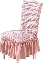 Domestic 1/2/4/6 Bubble Plaid with Skirt Dining Chair Cover Elastic Chair Slipcover Stretch Chair Cover for Wedding Party Seat Cover Simple and Elegant (Color : Pink, Specification : 6 Pieces)
