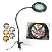 10X Magnifying Glass with Light and Clamp, 23" Gooseneck 5 Color Modes