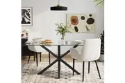 Dreamo Glass Dining Table with Steel Legs Black