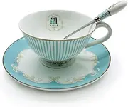 Krysclove Vintage Blue Bone China Teacup Spoon and Saucer Set, Delicate Royal Bone China Coffee Mug Print Cup Ceramic Tea Cups (Stripe)