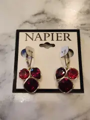 Napier Red Gemstone Drop Earrings With Gold-Tone Finish