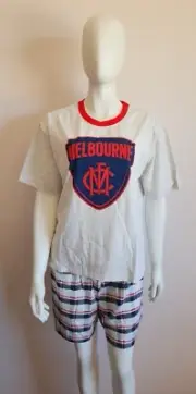 Melbourne Demons AFL AFMEL0228 Ladies Short Sleeve Check Pyjama Set Size L New