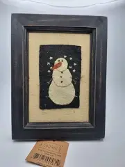 Vintage Framed Quilt Snowman 6 X 8 Inches Country Charm Folk Art New With Tags