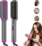 Hair Straightener Brush, 2 in 1 Hair Straightening Iron and Curler, Anti-Scald