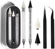 CLKE 2 Pcs Dual-Ended Rhinestones Pen, Rhinestone Picker Tool Wax Pen, Diamond Paintings Dotting Pen with 2 Extra Wax Tips and 2 Nail Art Tweezers for Nail Gems Crystals DIY Nail Art Crafts