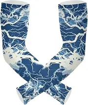 [Yoogain] UV Protection Arm Compression Sleeves Lightning Bolts Blue White Baseball Sleeves for Volleyball, Basketball, Cycling High Elasticity cubre brazos, Lightning Bolts Blue White