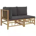 2-Piece Outdoor Sofa Set Cushions Garden Patio Lounge Chairs Bamboo Dark Grey