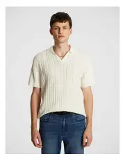 [yd.] Amesbury Knitted Polo Shirt in Off White