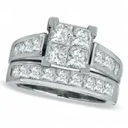 Previously Owned - 3.0 CT. T.W. Quad Square-Cut Natural Diamond Bridal Engagement Ring Set in Solid 14K White Gold