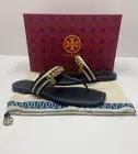 Tory Burch Mini Benton Chain Band Sandal Navy/Tan, Size 10, MSRP$278