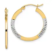 10K Yellow W/Rhodium & Rhodium Diamond Cut 2.5X20mm Hoop Earrings