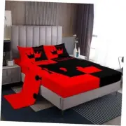 Red and Black and Queen Sheet Set for Couple Wedding Gifts, Crown King Multi 23
