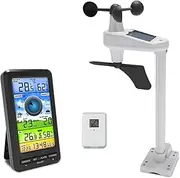 Wi-Fi Weather Station with Solar Panel, Indoor Outdoor Weather Sensors with Temperature Humidity Wind Speed Wind Direction for Home Farm Greenhouse White