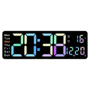 Digital LED Alarm Clock RGB Large LED Display Wall Clock Humidity Remote Control