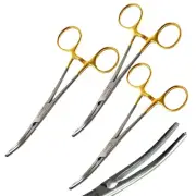 6.25in Carmalt Forceps with Curved & Cross-Serrated Tips, Gold, German Stainless
