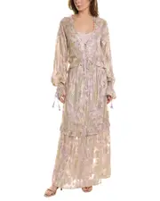 Hemant & Nandita Metallic Embroidered Kaftan Dress xs Pink