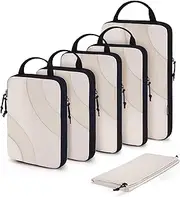 BAGSMART Compression Packing Cubes for Travel, 6 Set Travel Packing Cubes Suitcases, Compression Suitcase Organizers Bag Set & Travel Cubes for Luggage, Lightweight Packing Organizers White Opal