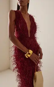 [Johanna Ortiz] Light Hearted Feathered Maxi Dress