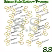 100 Pieces Scissor Style Eyebrow Tweezers Hair Removal Gold Platted
