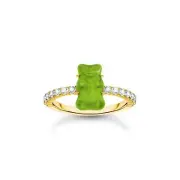 Genuine THOMAS SABO Ring with green mini sized goldbears and zirconia