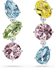 [Swarovski] Gema Drop Earrings, Asymmetrical Design, Mixed Cuts, Multicolored, Rhodium Finished, One Size, Crystal, crystal