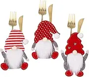 Christmas Silverware Holder | 3x Christmas Gnomes Dwarf Cutlery Bags,Decorative Reusable Spoon and Fork Holder Bag, Cutlery Holder for Dinner Home Restaurant