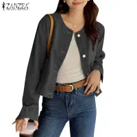 在飛比找蝦皮商城優惠-Zanzea 女式韓版休閒長袖圓領口袋純色大衣