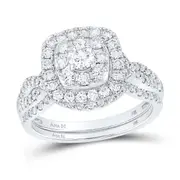 14k White Gold Round Diamond Bridal Wedding Ring Set 1 Ctw (Certified)