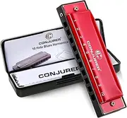 Classic Blues Harmonica,Key of C,10 Holes,Musical Instrument for Blues Folk Music Lover, Professionals and Beginners Christmas Music Gift (Red)