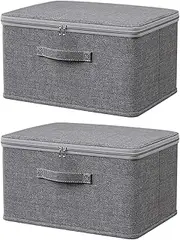 [Gihioue] Closet Quilt Organiser with Lid, 2 Large Storage Boxes with Zip Lid, Cupboard Basket with Handles for Organising Toys and Clothes