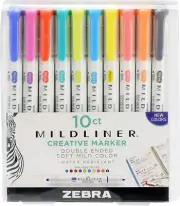 Zebra Mildliner Markers Double Ended 10 Assorted Colors 78501