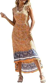 [PRETTYGARDEN] Women's Chiffon Lantern Long Sleeve Maxi Dress V Neck Polka Dot Tiered Shirred Waist Spring Boho Dresses