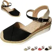 [HUIQINGLI] Orthopedic Wedge Sandals for Women, Comfortable Retro Closed Toe Platform Ankle Elastic Strap Wedge Heels Sandals