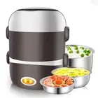 Electric Lunch Box Three layers Stainless Steel Heating Rice Office Worker T6R9