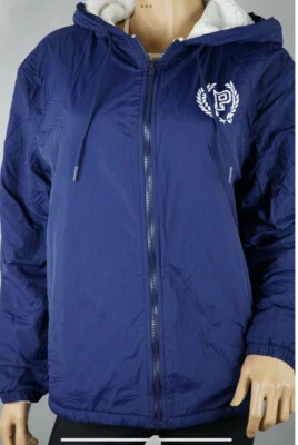 VICTORIA SECRET PINK FULL ZIP ANORAK WINDBREAKER JACKET HOODIE SHERPA LINED