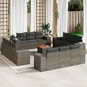 13 Piece Garden Sofa Set with Cushions Grey Poly Rattan, Garden Furniture Sets